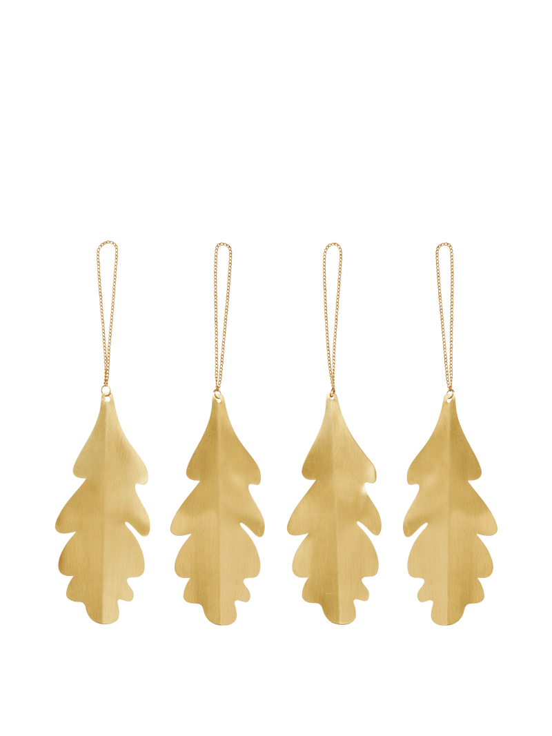 Oak Leaf Brass Ornaments - Set of 4