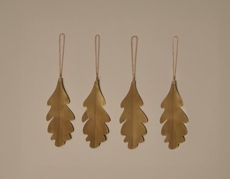 Oak Leaf Brass Ornaments - Set of 4