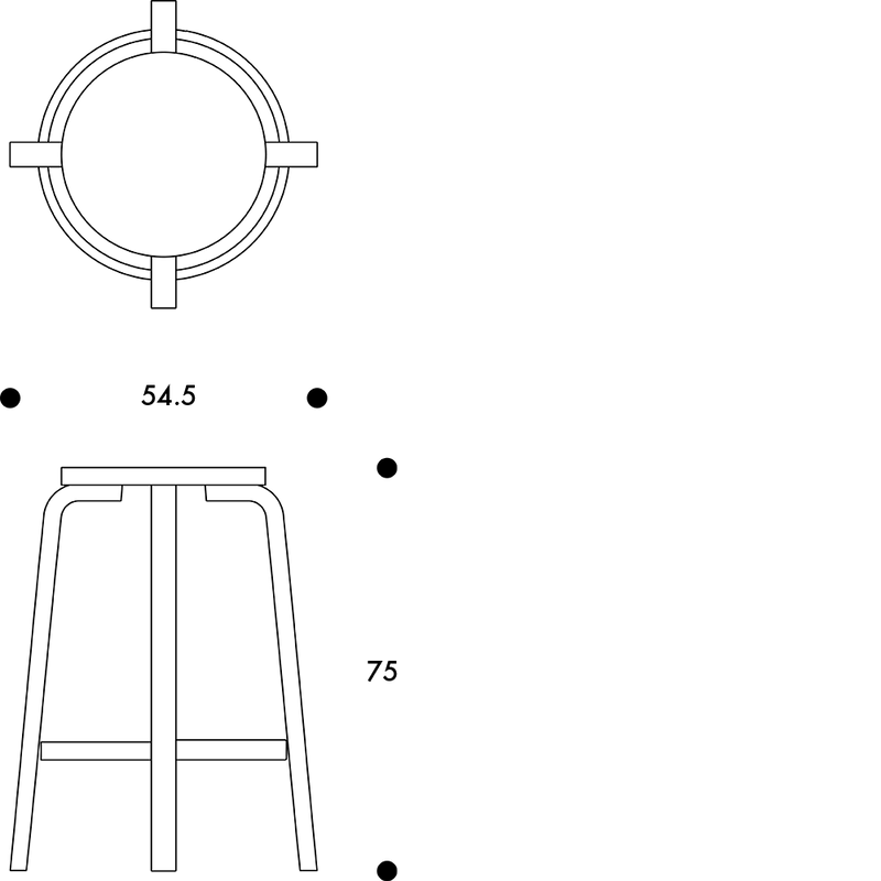 Alvar Aalto Bar Stool 64 - Artek Stools + Benches + Ottomans - Counter 25.6