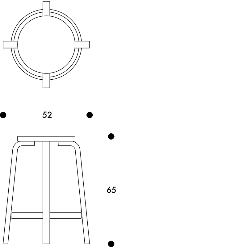 Alvar Aalto Bar Stool 64 - Artek Stools + Benches + Ottomans - Counter 25.6