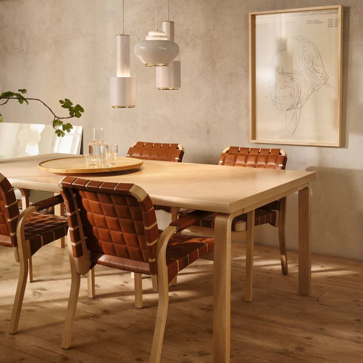 Armchair 45 - Leather - Artek Chairs - Walnut stained/olive quilted leather/flat wrap leather armrest - HORNE