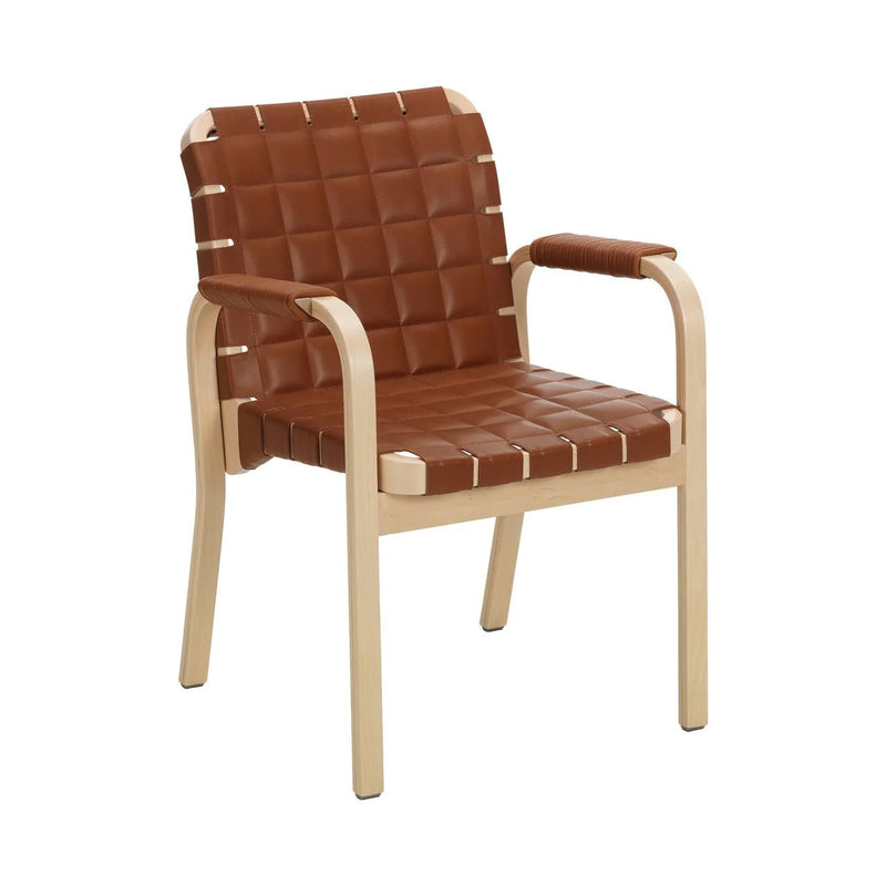 Armchair 45 - Leather - Artek Chairs - Walnut stained/olive quilted leather/flat wrap leather armrest - HORNE