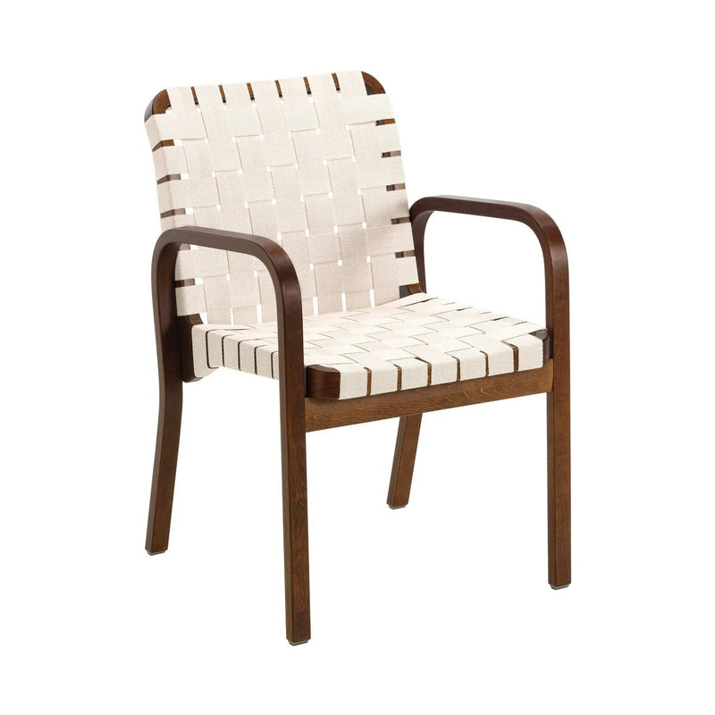 Armchair 45 - Linen Webbing - Artek Chairs - Honey stained natural/red linen webbing bare armrests - HORNE