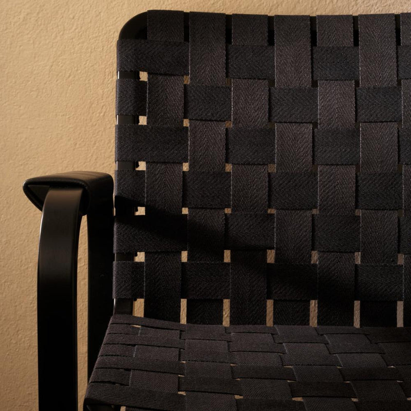 Armchair 45 - Linen Webbing - Artek Chairs - Honey stained natural/red linen webbing bare armrests - HORNE