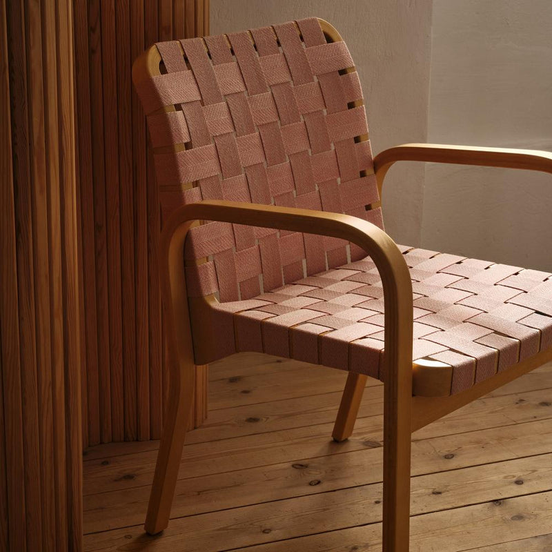 Armchair 45 - Linen Webbing - Artek Chairs - Honey stained natural/red linen webbing bare armrests - HORNE