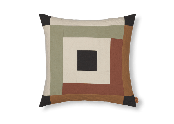 Border Patchwork Cushion - Ferm Living Bedding + Pillows - Dark Sage/Red brown - HORNE
