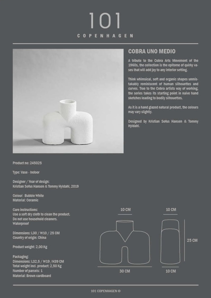 Cobra Vase Uno - 101 Copenhagen Vases - Mini - Bone White - HORNE