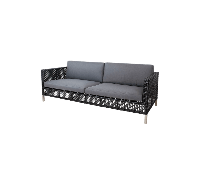 Connect 3 - Seater Sofa - Cane Line Outdoor Furniture - Black - Grey Cushion Set - HORNE