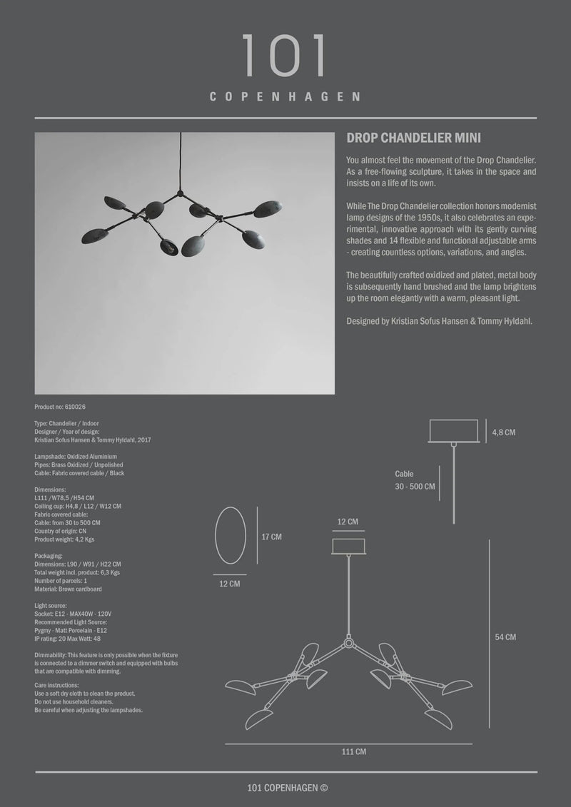 Drop Chandelier - 101 Copenhagen Lighting - Mini - Oxidized - HORNE