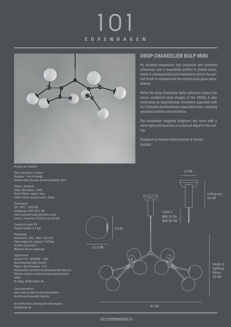 Drop Chandelier Bulp - 101 Copenhagen Lighting - Grande - Grey - HORNE