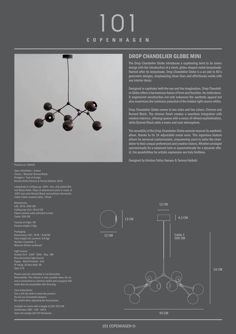 Drop Chandelier Globe - 101 Copenhagen Lighting - Regular - Burned Black - HORNE