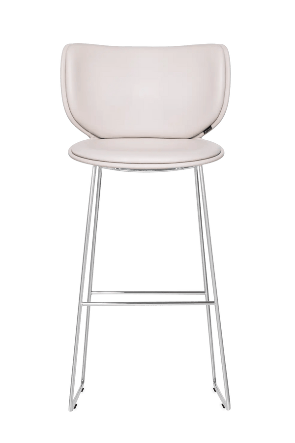 Hana Bar Stool Upholstered - Moooi Stools + Benches + Ottomans - CAT I - Abbracci Taupe - Chrome - High - HORNE
