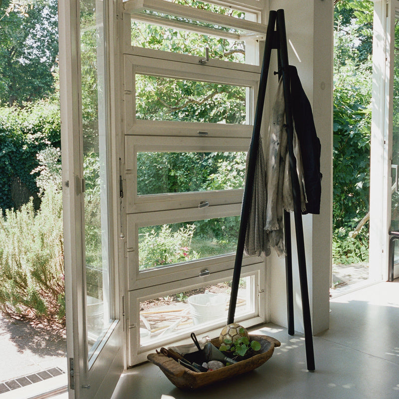 Kiila Coat Stand by Alvar Aalto - Artek Coat + Key Racks - Natural Lacquered & Hooks Stone White - HORNE