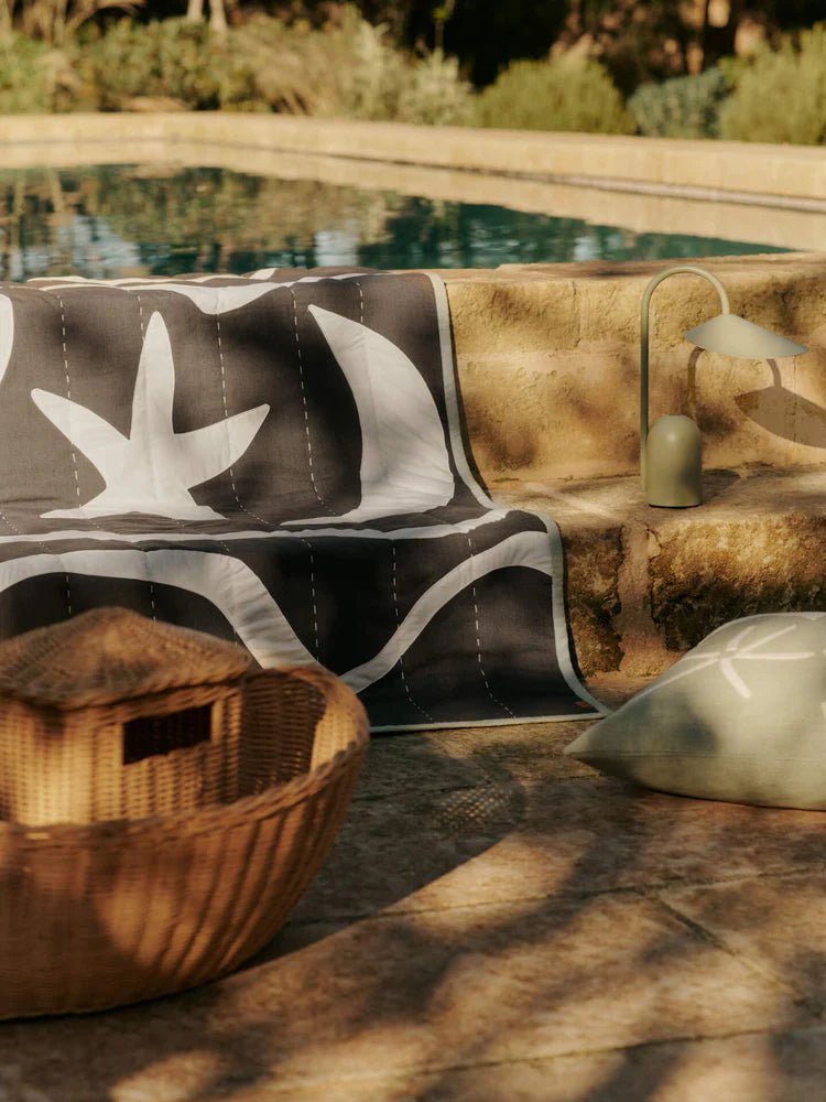 Kove Applique Quilted Blanket - Ferm Living Blankets + Throws + Pillows - Charcoal/Elm Green - HORNE