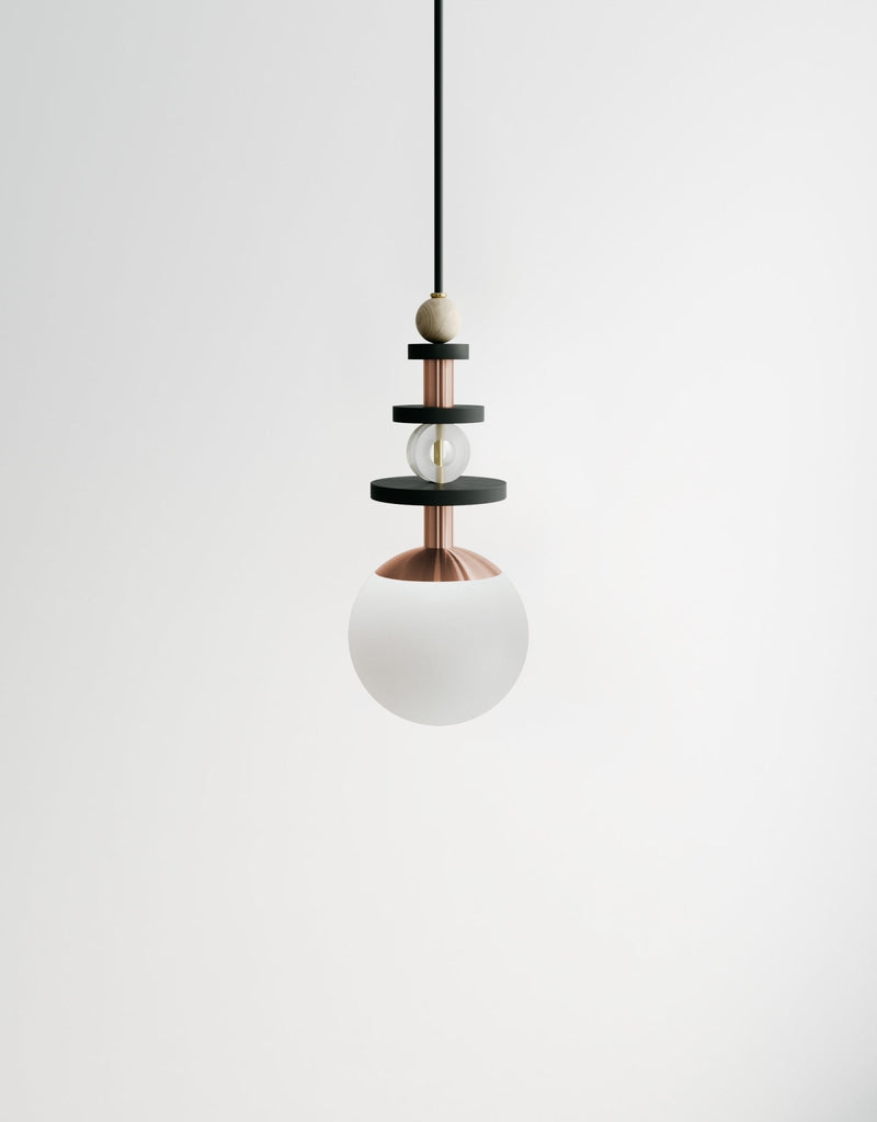 Maru Tall Stack - Ladies & Gentlemen Lighting - 6” Globe - Brushed Brass - Matte White (opaque) - HORNE