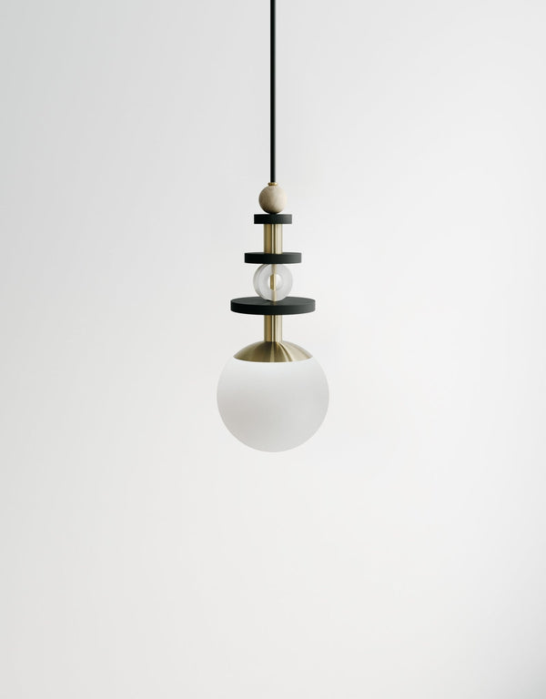Maru Tall Stack - Ladies & Gentlemen Lighting - 6” Globe - Brushed Brass - Matte White (opaque) - HORNE