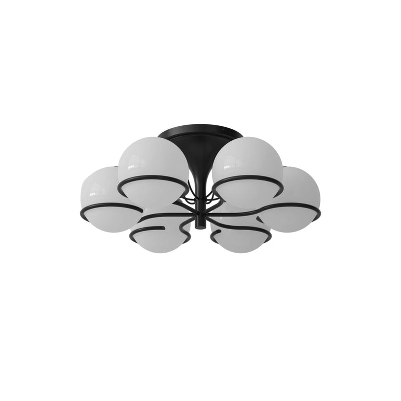 Model 2042 - 6 Opaline Spheres - Astep Ceiling Lights - Black Mount - HORNE