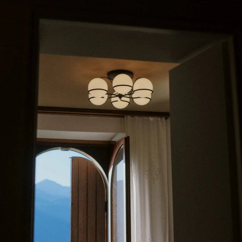 Model 2042 - 6 Opaline Spheres - Astep Ceiling Lights - Black Mount - HORNE