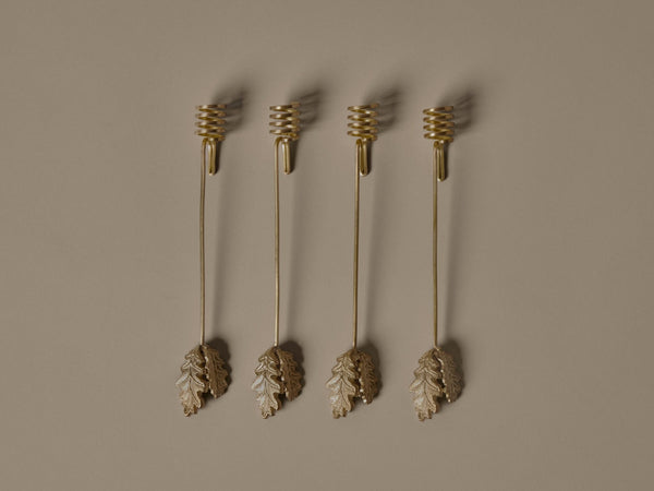 Oak Leaf Christmas Tree Candle Holders - Brass - Set of 4 - Ferm Living Candle Holders - HORNE