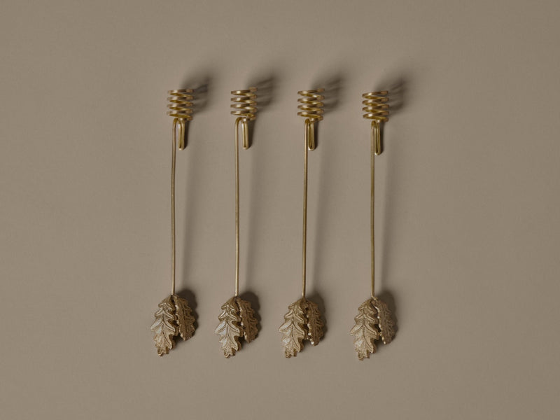 Oak Leaf Christmas Tree Candle Holders - Brass - Set of 4 - Ferm Living Candle Holders - HORNE