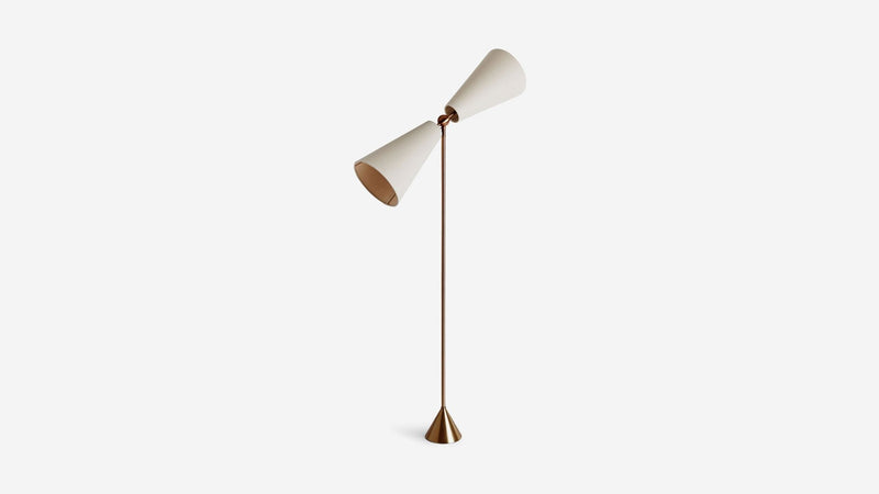Pendolo Floor Lamp - Medium - Workstead Floor Lamps - Natural Linen - Hewn Brass - Black Cord - HORNE