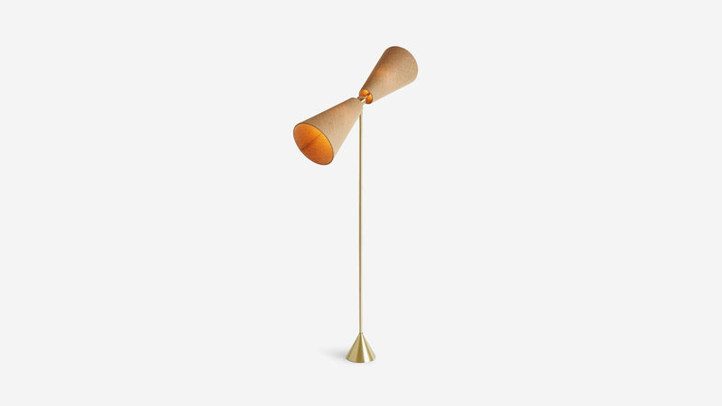 Pendolo Floor Lamp - Medium - Workstead Floor Lamps - Natural Linen - Hewn Brass - Black Cord - HORNE