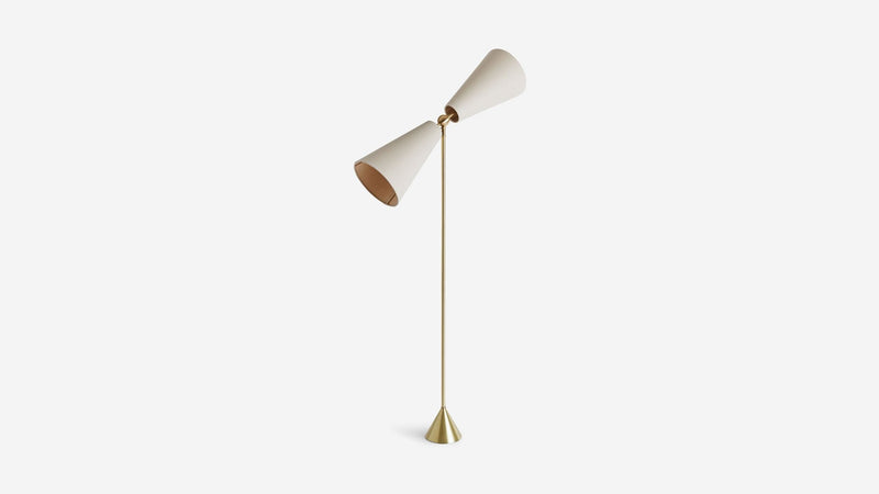 Pendolo Floor Lamp - Medium - Workstead Floor Lamps - Natural Linen - Hewn Brass - Black Cord - HORNE