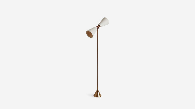 Pendolo Floor Lamp - Small - Workstead Floor Lamps - Natural Linen - Hewn Brass - Black Cord - HORNE