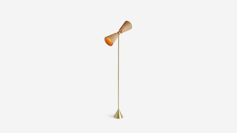 Pendolo Floor Lamp - Small - Workstead Floor Lamps - Natural Linen - Hewn Brass - Black Cord - HORNE