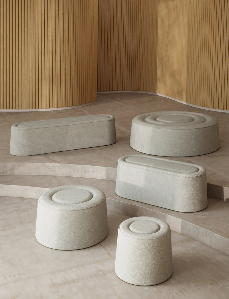 Praline Bench - Ø178 - Woud Stools + Benches + Ottomans - Textaafoam Alpine - Ivory 101 - HORNE