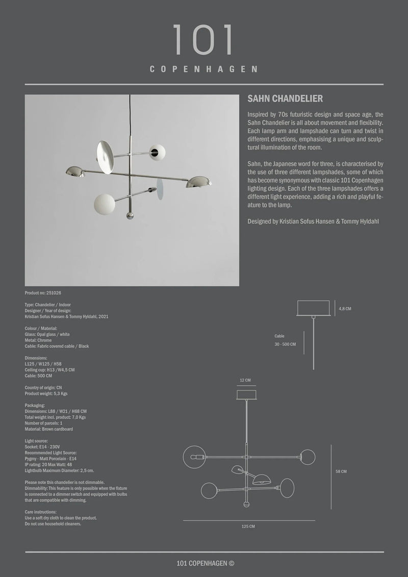 Sahn Chandelier - 101 Copenhagen Lighting - Chrome - HORNE