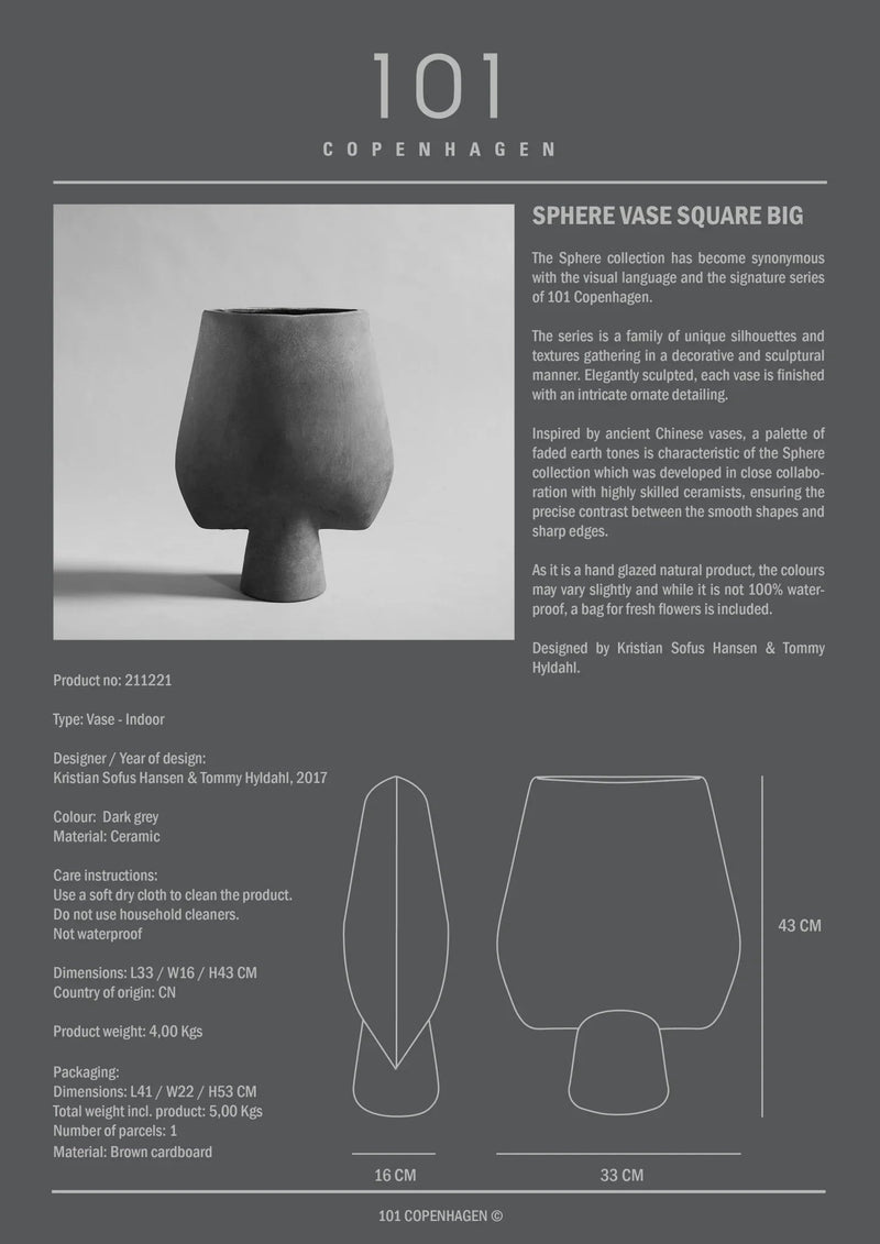 Sphere Vase Square - 101 Copenhagen Vases - Big - Dark Grey - HORNE