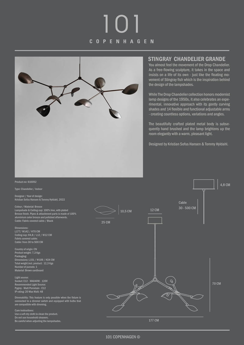 Stingray Chandelier - 101 Copenhagen Lighting - Regular - Burned Black - HORNE