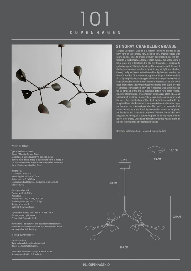 Stingray Chandelier - 101 Copenhagen Lighting - Regular - Burned Black - HORNE