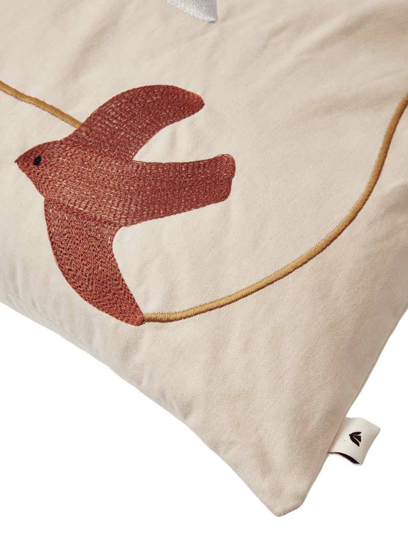 Swif Bird Embroidered Cushion - Rectangular - Mult - Ferm Living Bedding + Pillows - HORNE