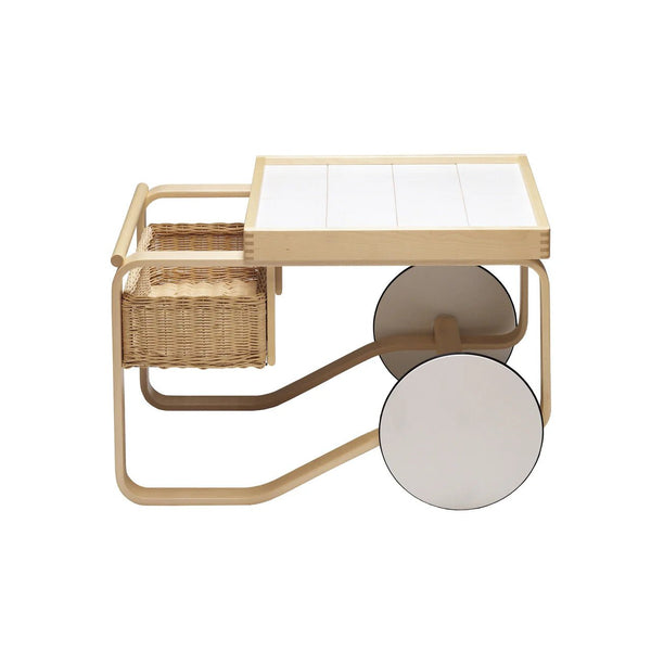 Tea Trolley 900 by Alvar Aalto - Artek Trolleys + Carts - White Laminate Shelves - HORNE