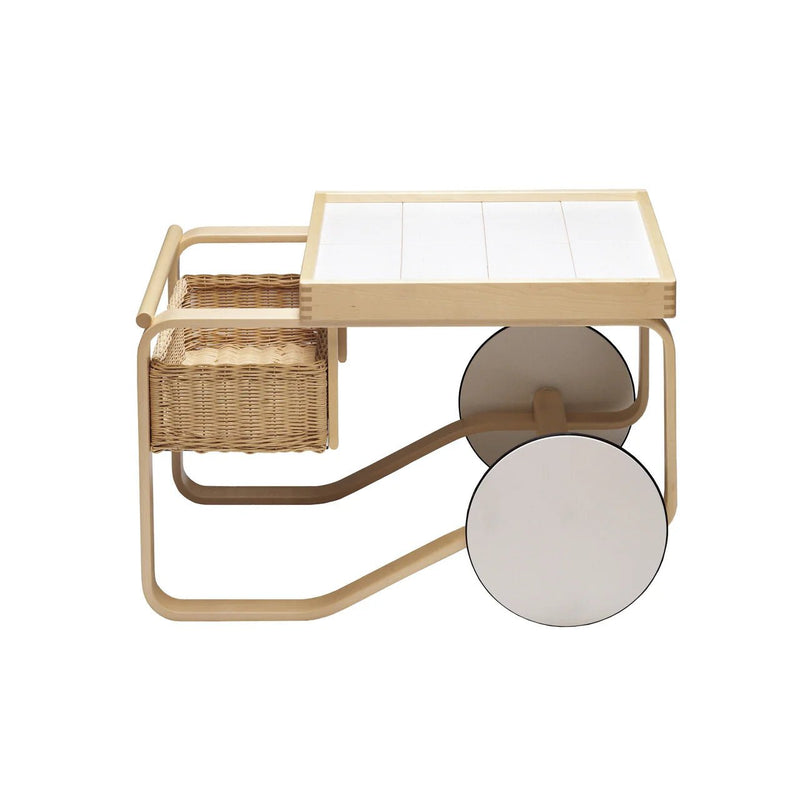 Tea Trolley 900 by Alvar Aalto - Artek Trolleys + Carts - White Laminate Shelves - HORNE