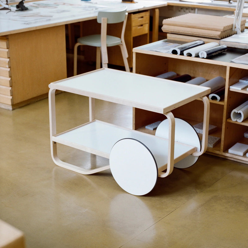 Tea Trolley 901 - Artek Trolleys + Carts - White Laminate Shelves - HORNE