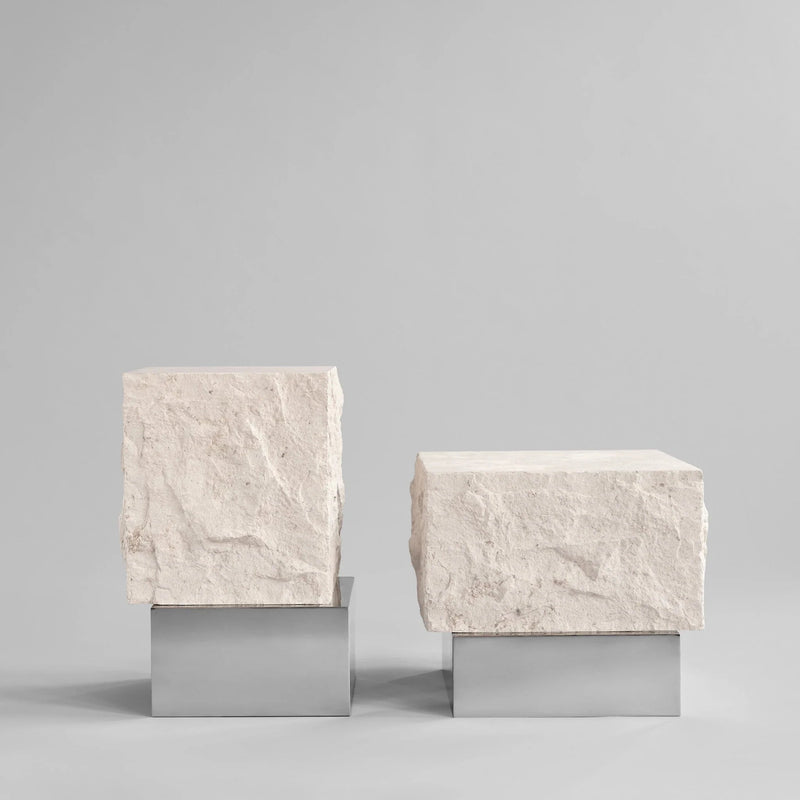 Temple Coffee Table - 101 Copenhagen Coffee Tables - Tall - Chrome / Limestone - HORNE