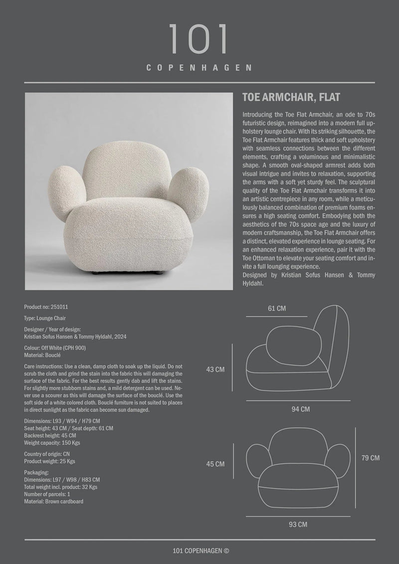 Toe Armchair - Flat - 101 Copenhagen Chairs - Off White (CPH 900) - HORNE