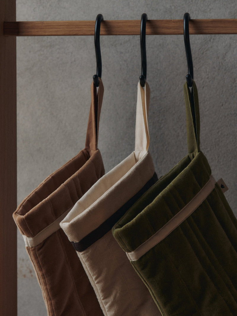 Vari Quilted Christmas Stocking - Velvet - Ferm Living Art + Objects - Khaki - HORNE