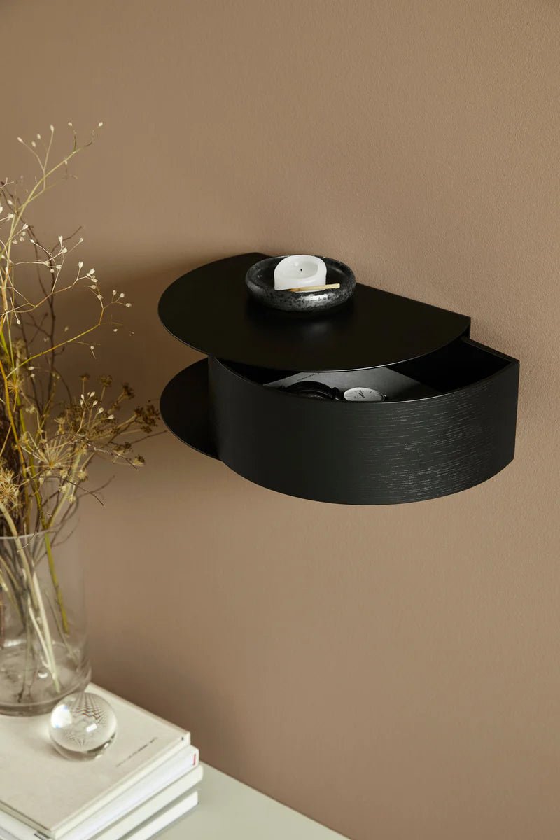 Wallie Wall Drawer - Woud - Shelving - Black Metal w/ Oak - HORNE