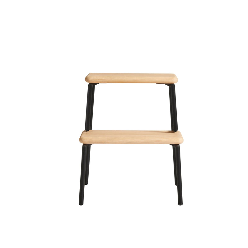 woud Slalom Step Stool - Woud - Ladder + Step Stool - White Pigmented Lacquered Solid Oak w/ Black Painted Legs - HORNE