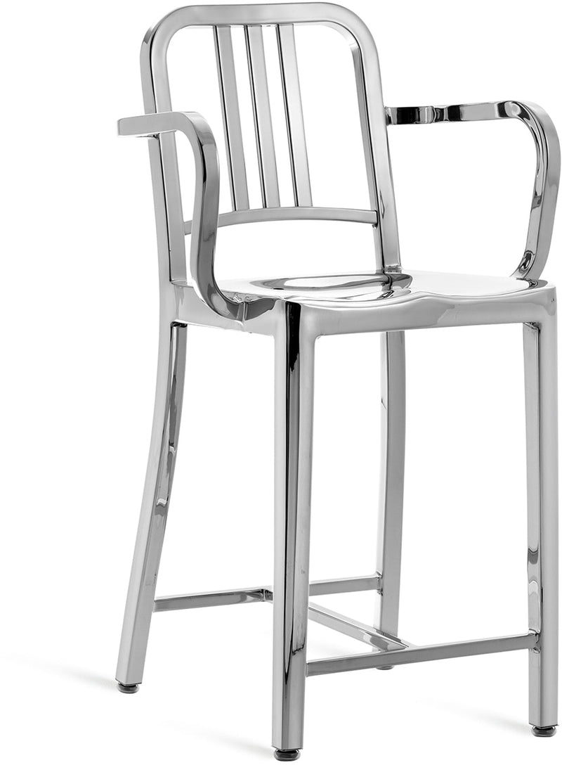 1006 Navy Counter Stool With Arms - Emeco - Stools + Benches + Ottomans - Brushed - HORNE