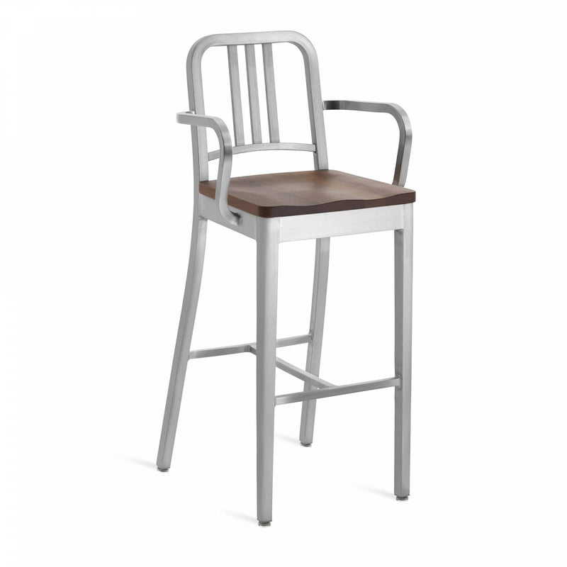 1104 Navy Barstool With Arms - Emeco - Chairs - Brushed - Cherry - HORNE