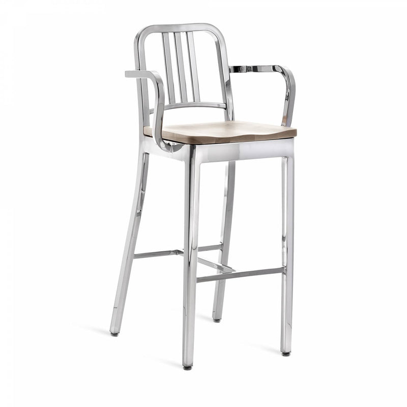1104 Navy Barstool With Arms - Emeco - Chairs - Brushed - Cherry - HORNE