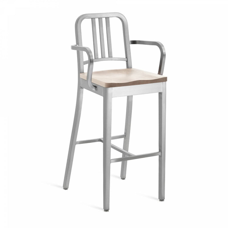 1104 Navy Barstool With Arms - Emeco - Chairs - Brushed - Cherry - HORNE