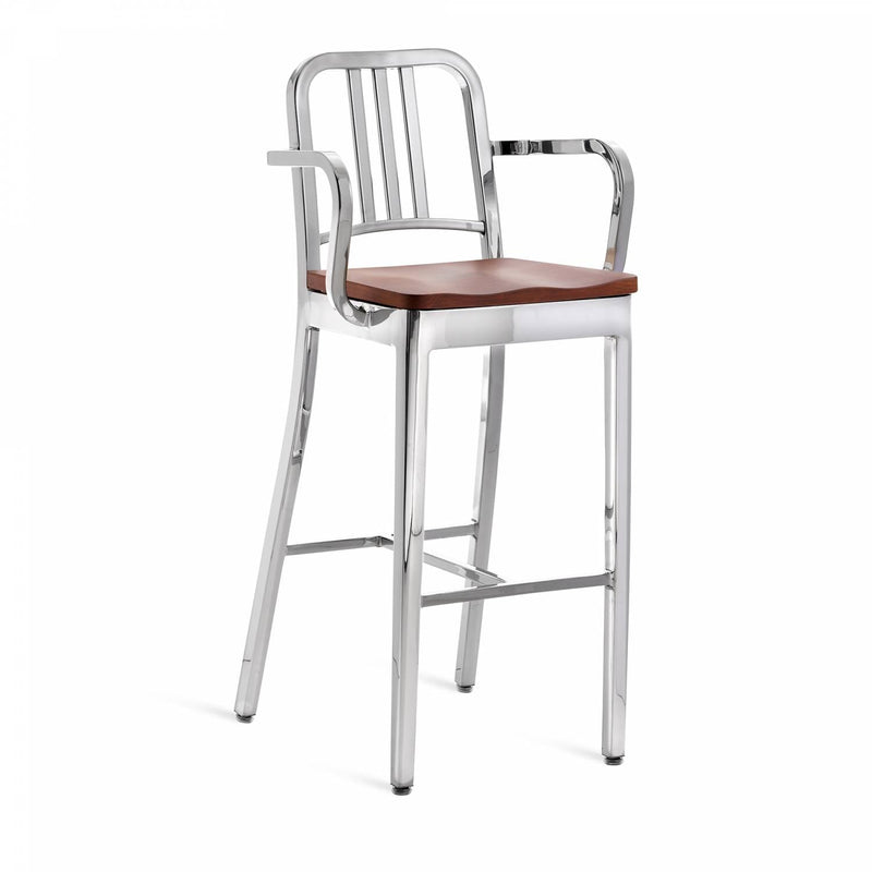 1104 Navy Barstool With Arms - Emeco - Chairs - Brushed - Cherry - HORNE