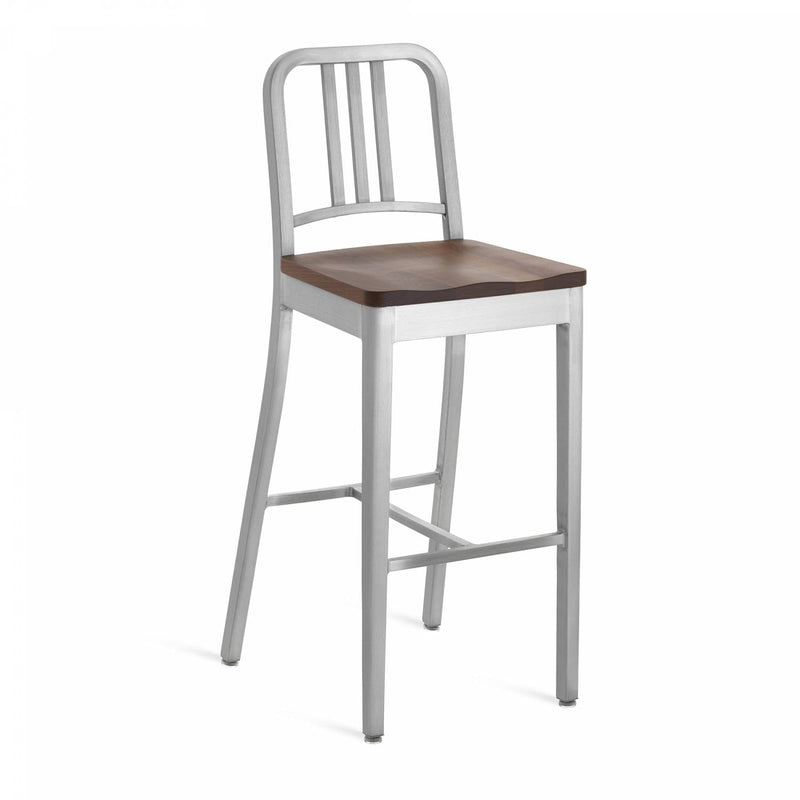 1104 Navy Barstool With Wood Seat - Emeco - Chairs - Brushed - Cherry - HORNE
