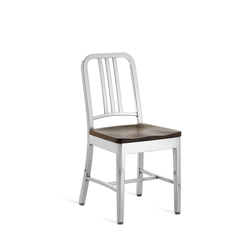 1104 Navy Side Chair With Wood Seat - Emeco - Chairs - Brushed - Cherry - HORNE